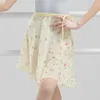 Stage Wear Floral Print Chiffon Ballet Leotards For Women Adult Girls Wrap Short Skirts Vacation Ballroom Dance Costume Warm Up