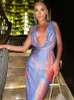 Basic Casual Dresses Hugcitar Tie Dye Striped Swing Backless Draped Sexy Bodycon Maxi Dress 2023 Fall Women Fashion Outfit Beach Party Nightclub Y2K 231123