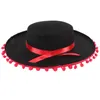 Berets desempenho chapéu fita vermelha grandes beirais mexicano dança festa bola de cabelo feltro criança