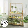 Vases Biumart Haute Qualité Plante Pot De Fleur Étagère Réglable 3 Couches Support En Bambou Support Pour Le Stockage De Jardin