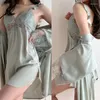 Women's Sleepwear Sexy Lace Ruffle Twinset Robe Set For Women Rayon Backless Nighty&robe Suit 2Pcs Intimate Lingerie Kimono Gown