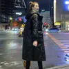 Frauen Unten Mit Kapuze Baumwolle Gefütterte Jacke Winter 2023 Mittel Lange Knie Über Parka Mantel Koreanische Mode Helle Gesicht Outwear