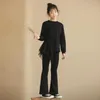 Pantalon Femme Fille Automne/Hiver Ensemble Hepburn Style Chic Avec Cachemire Patchwork Mesh Hoodie Ins Foreign Air Stretch Mince Micro