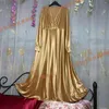 Vestidos casuais brilhantes mulheres sexy cetim maxi vestido v pescoço manga longa solta plus size sleep robe