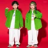 Stage Wear Kids Teenage Outfits Hip Hop Clothing Green Shirt Tops Streetwear White Baggy Pants For Girl Boy Jazz Dance Costume Show Clothes