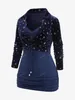 Women's T Shirts ROSEGAL Plus Size Fall Tops Deep Blue Ruched Lace Trim Buttons Camisole And Silver Stamping Stars Print Crop Blouse