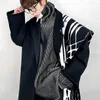 Men's Sweaters Fashion High Collar Metal Button Couple Slit Striped Loose Casual Street Sweater Pullover Men Tops Male Clothes