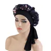 Bonnets Bonnet/Casquettes tête de mort Bonnet en satin floral Bandeau élastique Chapeaux de nuit Bonnet de sommeil imprimé respirant avec ruban Cheveux à nouer sur le côté large