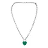 Good Quality Natural Crystal Gemstone Love Heart Lock Charm Pendant Necklace with Alloy Chain for Men and Women