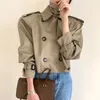 Women's Jackets Autumn Retro Lapel Design Loose Windbreaker Women Double Breasted Oversized Long Sleeve Crop Tops Fashion Korean Coats Women 231124