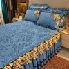 Bed Skirt Thickened Quilt Cover 4-piece Golden Wheat Bed Skirt Winter Embroidery Solid Cotton Bed Spread Velvet Warmth Bed Decoration Set 230424