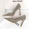 2022 Ontwerp Rhinestone Fashion High Heel schoenen Herfst Vrouwen Pumps Zwart roze blauw Pointed Toe Woman Crystal Wedding Shoe Party 230424