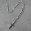 Collane con ciondolo VIntage Christian Jesus Cross per uomo Donna Acciaio inossidabile Colore argento Girocollo Preghiera Battesimo Regali