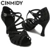 أحذية الرقص Cinmidy Women Latin Dance Shoes أحذية الراين الناعمة أسفل السالسا لرقص Ladies Sandals Wedding Wedding Cheels 7.5cm 230424