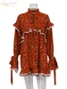 Casual Dresses Clacive Elegant Chic Print WomenS Fashion Stand Collar Long Sleeve Mini Vintage Ruffle Spliced Female 230424