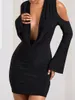 Casual Dresses Women Bodycon Dress Draped Front Cold Shoulders Långärmad Mini Elegant Party for Beach Cocktail Club Streetwear