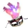 Party Masks Halloween Women Venetian LED Mask Masquerade Fancy Dress Princess Feather Costume Props Up Escent 231124