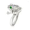 Cluster Rings Vintage Fashion Jumping Frog Exaggerated Ring Silver Plated Green Stone Animal For Men Women Punk Party Birthday Jewelry