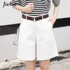 Women's Shorts Jielur Korean Fashion Casual Summer Shorts Women Loose Wide Leg Pantalon Femme Belt Green White High Waist Shorts Female S-XXL 230424