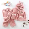 Pajamas Kids Set Winter Thick Boy Girls Plush Clothes Cute Flannel 05y Baby Children Hooded Homewear Suits 231124