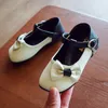 Flat Shoes Girls T Strap Leather Buckle Mary Janes For Kids Butterfly Knot Princess Hit Color Single Child Toddler