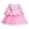 Girls Dresses Christmas Dress for Baby Long Sleeve Lace Red Tutu Gown Wedding Birthday Party Princess Kids Vestidos 15 esYrs 231124
