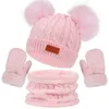 Schals Wraps Kinder Winter Warme Anzüge Strickmütze Schal Und Handschuhe Set Für Mädchen Junge Pompons Kappe Weihnachtsgeschenke Für Kinder 1-5y 231123