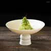 Tallrikar Pure White Ceramic Plate Round Tall Feet Refreshment Tray Dinner Cake Pan dessert Fruit Sallad Bowl Table Seary