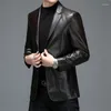 Men's Suits Black And Blue Leather Blazer 2023 Spring Autumn Arrivals Men Smart Casual Classic Pu Jackets Br Clothing