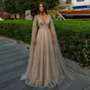 Party Dresses Luxury Nude Dubai aftonklänning med Cape ärmar 2023 Elegant Long Arabic Formal Prom for Women Wedding SS322