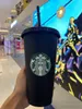 Mermaid Goddess Starbucks 24oz/710ml Plastic Mugs Tumbler Reusable Clear Drinking Flat Bottom Pillar Shape Lid Straw Cups