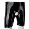 Calcinha de lingerie sexy masculino de pvc altos shorts de couro com orifícios