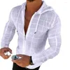 Men's Casual Shirts Slim Fit Men Clothing Fashion Solid White Black Long Sleeve Shirt Hooded Cardigan Camisas De Hombre