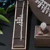 Necklace Earrings Set Luxury Dubai White Zirconia Bridal Wedding Jewelry Fringe Drop Bracelets Rings 4pcs Sets For Women