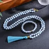 Chokers 108 Frisado 8mm Aquamarine Japamala Colar Pulseira Set Meditação Yoga Energia Espiritual Jóias Mulheres Rosário Pingente 231124