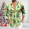 T-shirts à manches courtes pour hommes Pyjama pour hommes Noël Impression 3D numérique Bouton de revers de vacances Chemise longue imprimée X