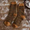 Women Socks Ladies Warm Knee Womens Winter Autumn Wool Fleece Mid Tube Houndstooth Printing Stockings Over The Calf