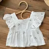 Kleidungssets Sommer 0-6 Jahre Baby Mädchen Set Ärmel Baumwolle besticktes Hemd einfarbige Shorts Kinderkleidung Anzug