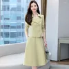 Two Piece Dress A-line Midi Skirts Woman Outfits Office Lady Formal Classic Suits Korean Elegant 2 Sets Long Sleeve Casual Short Blazers