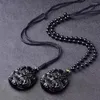 Collares pendientes Obsidiana negra natural Talla Círculo El dragón Guardián Collar Joyería de moda Amuleto sobrenatural Nudo de la suerte