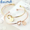 Charm Bracelets EOVNP Trendy Initial Coin Bangle for Women Men Lover Wife Stainless Steel Letter Cuff Bracelet Couple Jewelry Drop 230424