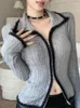 Women's Knits Women Cardigan Y2K Sweet Knitted Sweaters Ladies Vintage Punk Long Sleeve Knitwear Top Sexy Fashion Tie Dye Zipper Jumpers