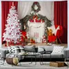 Tapisseries Tapisserie de fête de Noël Cheminée Arbre de Noël et cadeaux Scène de neige Maison Patio Tenture murale Décor Couverture Salon Mural 231124
