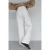 Jeans da donna Salopette bianca Vintage Gamba larga Moda Pantaloni larghi a vita alta Pantaloni dritti Street Mopping Denim Pantaloni Autunno L