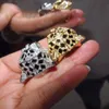 Ringen clusterringen Leopard Head Rings geplaveid Cubic Zirconia Stone Animal enemal Zwarte vlekken Panther Ring voor mannen of vrouwen koper Party j