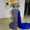 Ostatnie ASO EBI Blue Prom Suknie Syrenka Iluzja wieczorna przyjęcie urodzinowe Drugi przyjęcie afrykańska arabska Nigeria Formalna sukienka druhna Sukienka zaręczynowa ST261