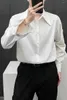 Casual overhemden voor heren, revers, loszittend wit overhemd met lange mouwen, Koreaanse versie, eenvoudig woon-werkverkeer, enkele rij knopen, knappe kleding