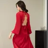 Damen Nachtwäsche Satin Kimono Robe Damen Sexy Rückenfreie Nachtwäsche V-Ausschnitt Homewear Bademantel Lange Spitze Nachthemd Intime Dessous