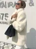 Kadınlar Kürk Sahte Kış Beyaz Büyük Boyu Sıcak Ceket Kadın Şal Yakası Raglan Uzun Kollu Kabarık Ceket Kore Moda Giyim 231123