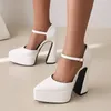 Dress Shoes Night Club Show Pointy Ultra-High Contored Fashion High-Heeled Platform Hollow-Out Ankle Buckle Sexy Women's Pumps